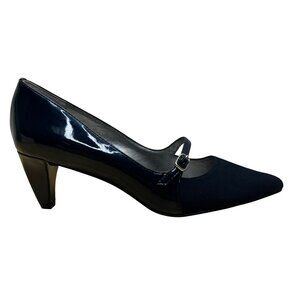 Tahari Women’s Midnight Navy Patent Leather Mary Jane Pointed Toe Pumps Sz 6.5M